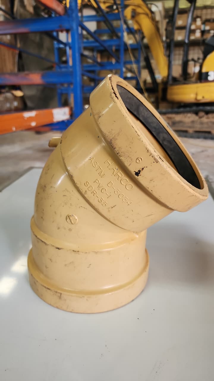 Codo sanitario de PVC 6 pulgadas 45 grados Harco